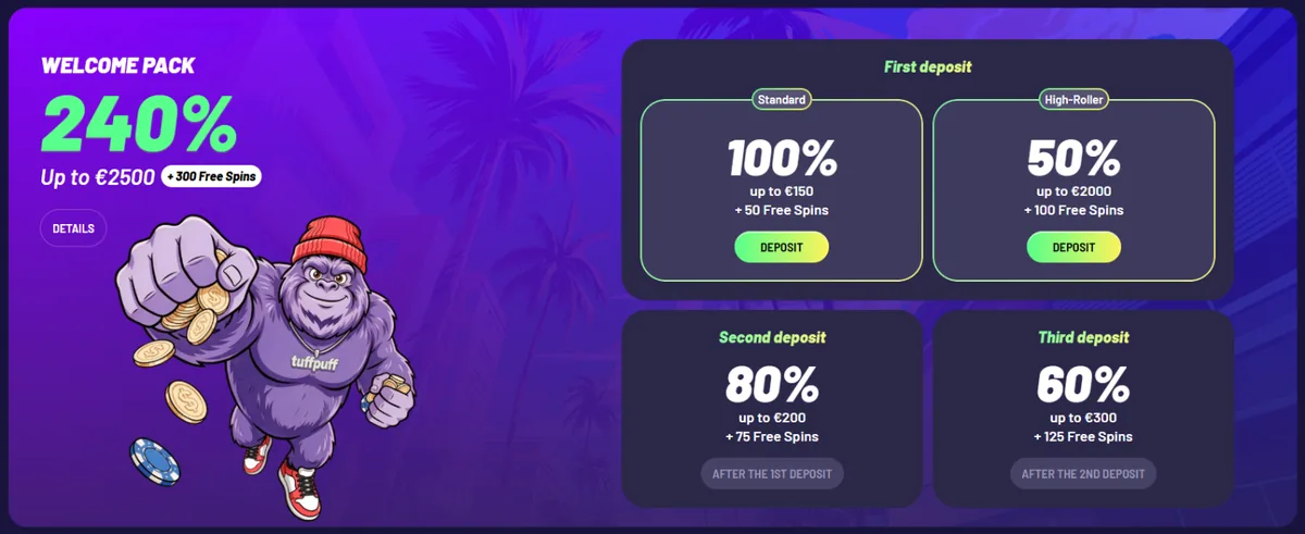 TuffPuff casino – paket dobrodošlice 240 %