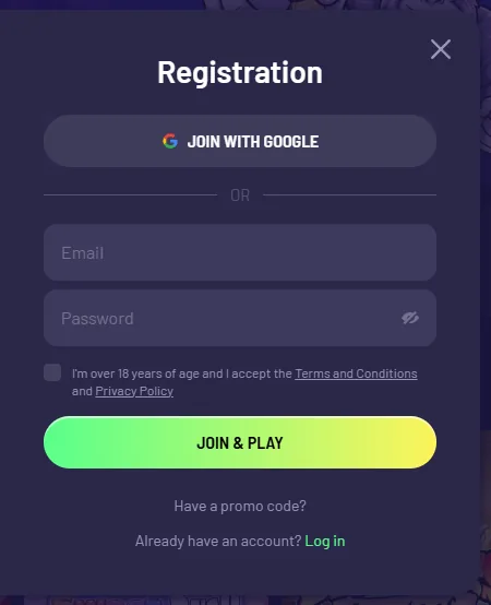 TuffPuff casino – obrazec za registracijo